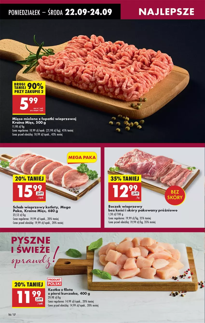 Gazetka promocyjna Biedronka - Od Poniedziałku - ważna 22.09 do 27.09.2025 - strona 16 - produkty: Boczek, Boczek wieprzowy, Kotlet, Kurczak, Mięso, Mięso mielone, Mięso mielone z łopatki wieprzowej, Schab wieprzowy