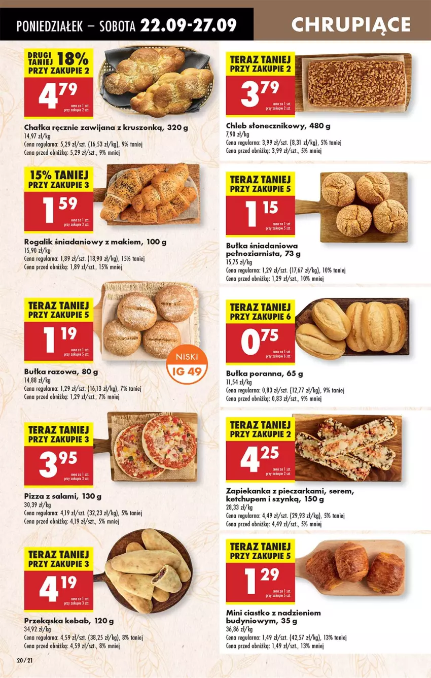 Gazetka promocyjna Biedronka - Od Poniedziałku - ważna 22.09 do 27.09.2025 - strona 20 - produkty: Bułka, Chleb, Danio, Kebab, Ketchup, Piec, Pieczarka, Pizza, Por, Rogal, Salami, Ser, Tera, Zapiekanka