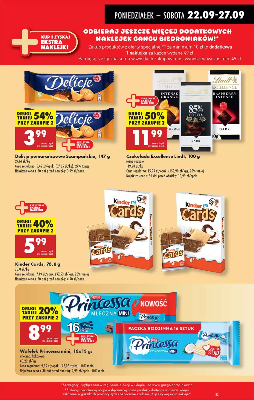 Gazetka promocyjna Biedronka - Od Poniedziałku - ważna 22.09 do 27.09.2025 - strona 31 - produkty: Czekolada, Delicje, Kinder, Kokos, Lindt, Princessa, Wafelek