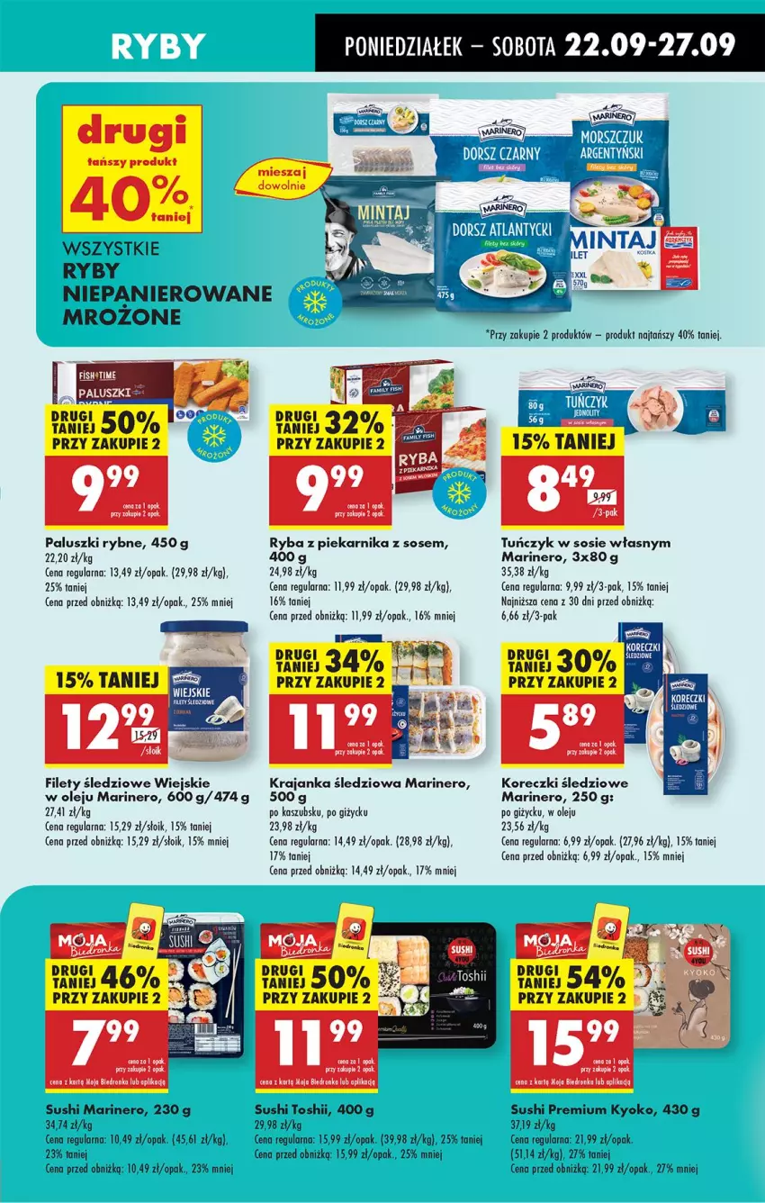 Gazetka promocyjna Biedronka - Od Poniedziałku - ważna 22.09 do 27.09.2025 - strona 33 - produkty: Krajanka śledziowa, Olej, Paluszki rybne, Piekarnik, Ryba, Ryba z piekarnika, Sos, Sushi, Tuńczyk