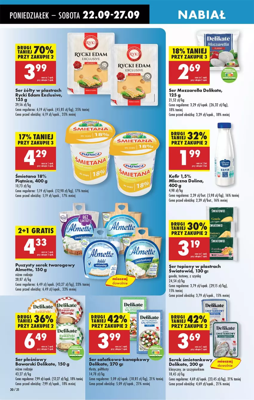 Gazetka promocyjna Biedronka - Od Poniedziałku - ważna 22.09 do 27.09.2025 - strona 34 - produkty: Almette, Edam, Fa, Gouda, Gra, Kefir, Mozzarella, Rycki Edam, Ser, Ser pleśniowy, Ser topiony, Serek, Serek twarogowy, Top