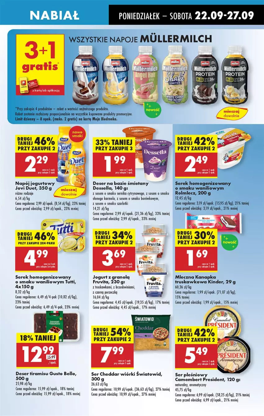 Gazetka promocyjna Biedronka - Od Poniedziałku - ważna 22.09 do 27.09.2025 - strona 35 - produkty: Bell, Camembert, Cheddar, Deser, Gra, Jogurt, Kinder, Mleczna kanapka, Napój, Napój jogurtowy, Por, Rolmlecz, Ser, Ser pleśniowy, Serek, Serek homogenizowany, Sos