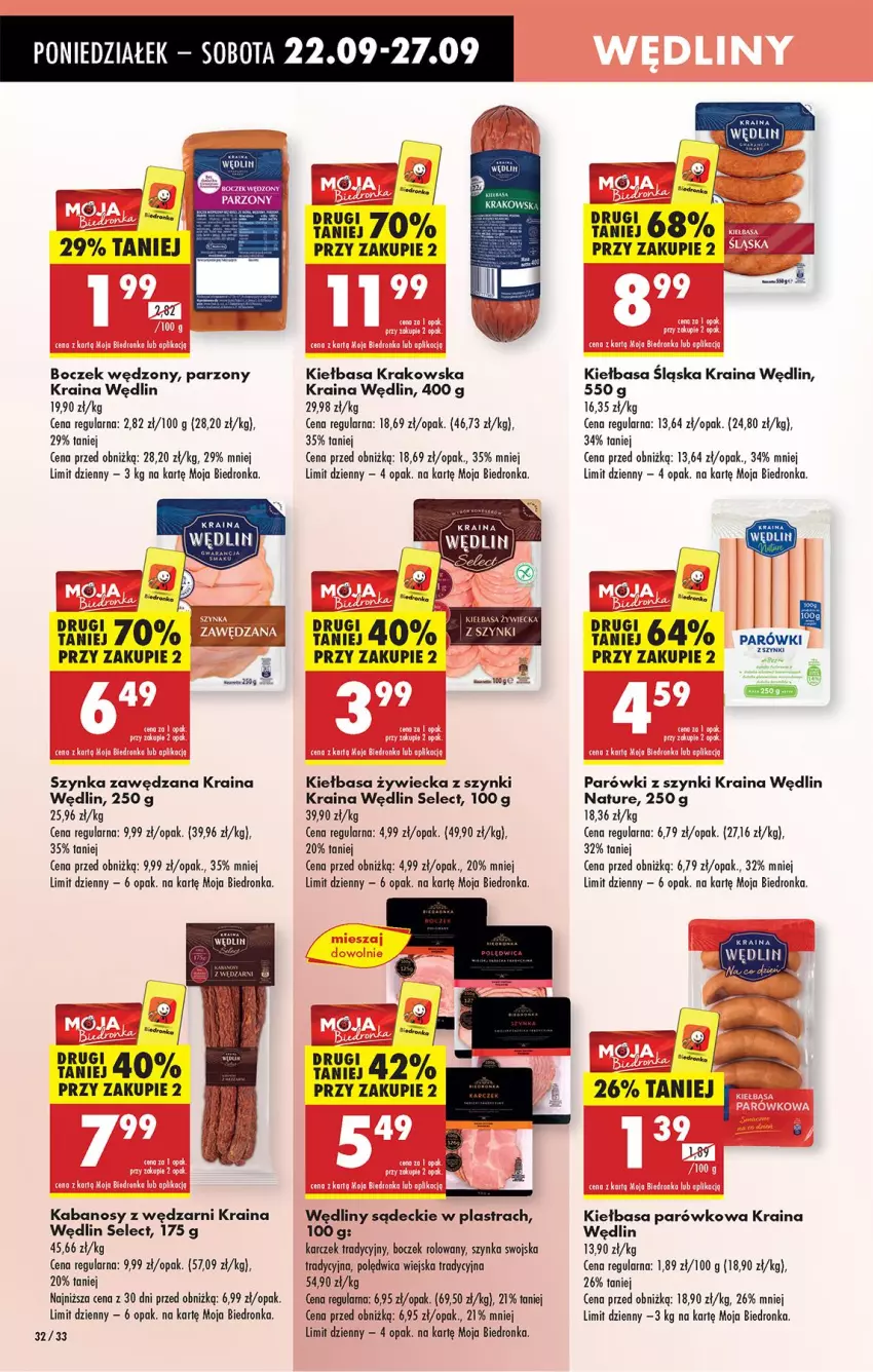 Gazetka promocyjna Biedronka - Od Poniedziałku - ważna 22.09 do 27.09.2025 - strona 36 - produkty: Boczek, Kabanos, Kiełbasa, Kiełbasa krakowska, Kiełbasa śląska, Kiełbasa zywiecka, Parówki, Parówki z szynki, Polędwica, Szynka