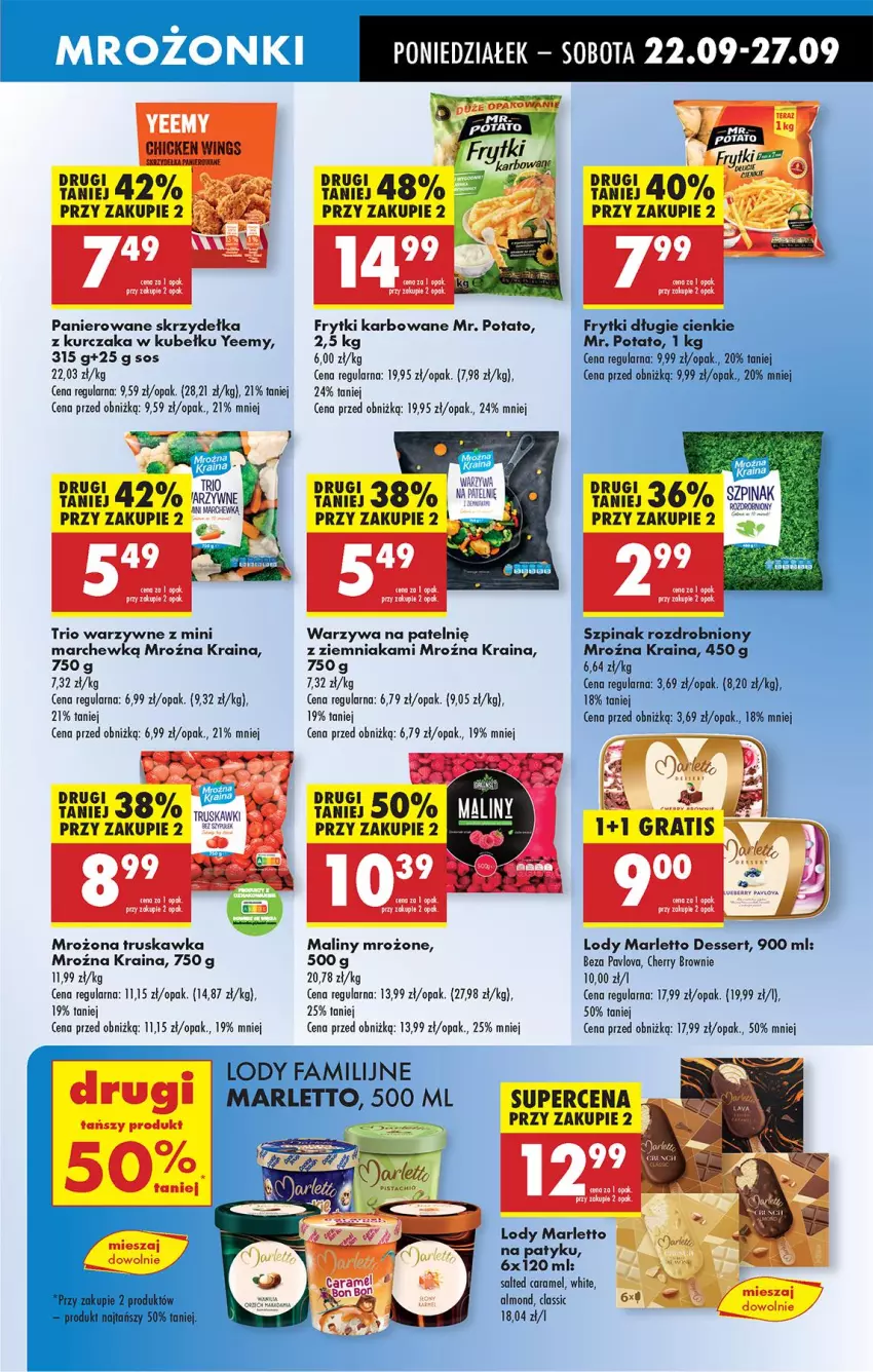 Gazetka promocyjna Biedronka - Od Poniedziałku - ważna 22.09 do 27.09.2025 - strona 37 - produkty: Brownie, Fa, Frytki, Kurczak, Lody, Maliny, Ser, Skrzydełka z kurczaka, Sos, Szpinak, Warzywa