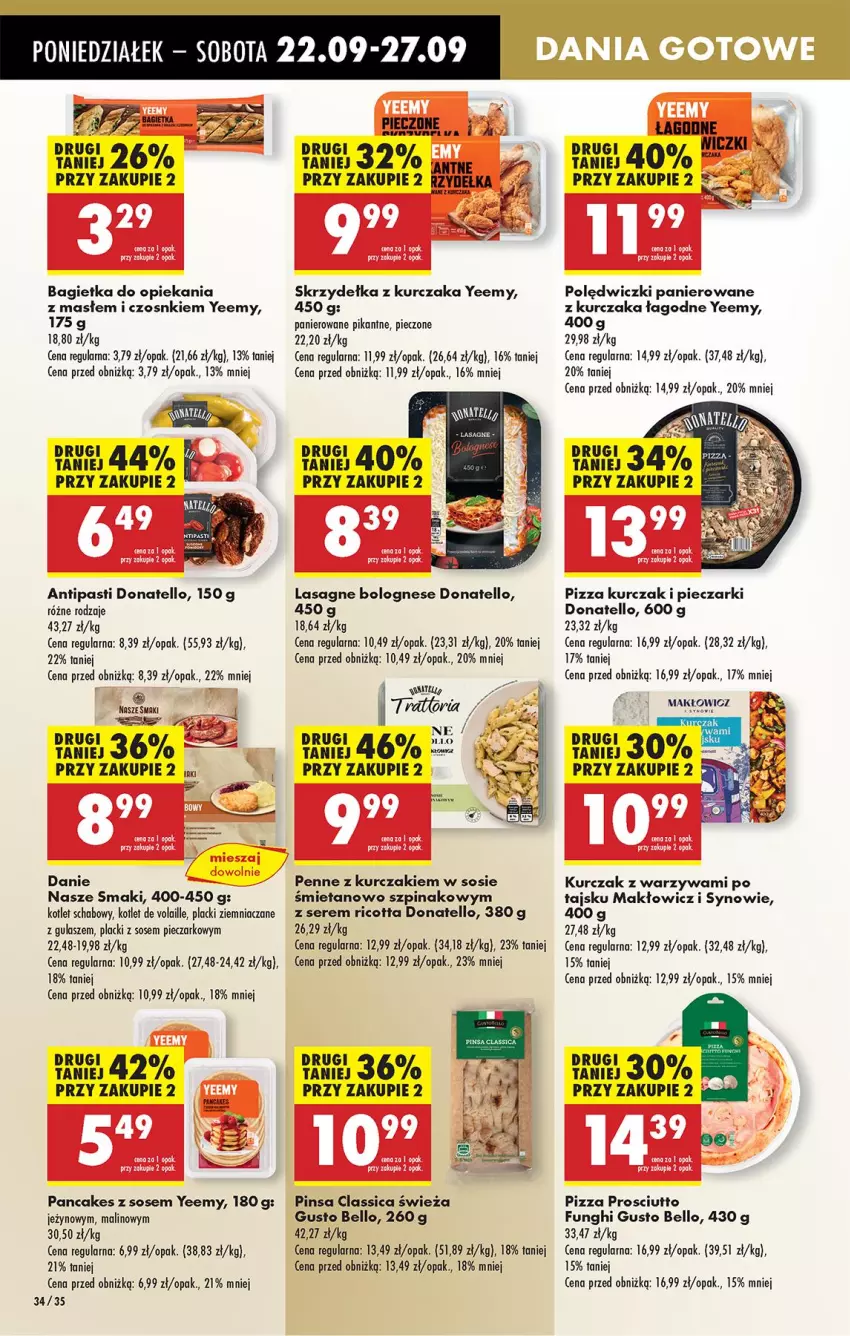 Gazetka promocyjna Biedronka - Od Poniedziałku - ważna 22.09 do 27.09.2025 - strona 38 - produkty: Bagietka, Bell, Kotlet, Kurczak, Lack, Lasagne, Lasagne bolognese, Penne, Piec, Pizza, Polędwiczki panierowane, Prosciutto, Ricotta, Ser, Skrzydełka z kurczaka, Sos, Szpinak, Warzywa