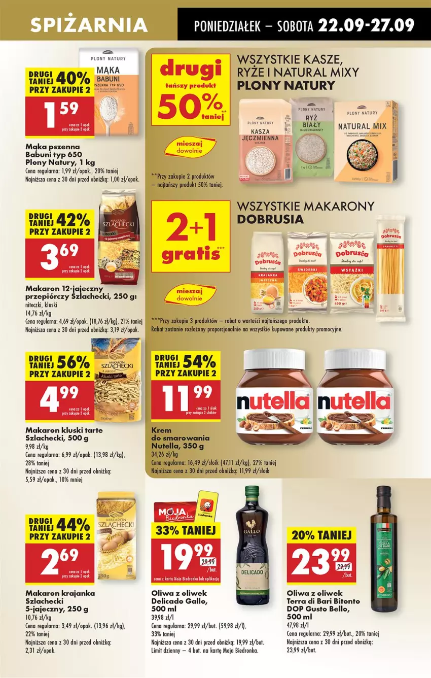 Gazetka promocyjna Biedronka - Od Poniedziałku - ważna 22.09 do 27.09.2025 - strona 41 - produkty: Babuni, Bell, Kasza, Mąka, Mąka pszenna, Makaron, Nutella, Obrus, Oliwa, Oliwa z oliwek, Por, Ryż