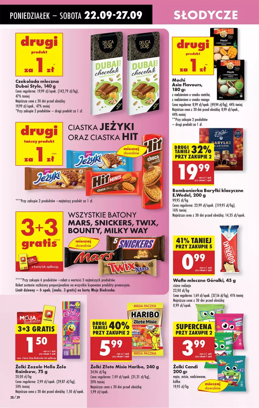 Gazetka promocyjna Biedronka - Od Poniedziałku - ważna 22.09 do 27.09.2025 - strona 42 - produkty: Baryłki, Baton, Bounty, Ciastka, Czekolada, Czekolada mleczna, Góralki, Gra, Haribo, Mango, Mars, Milky Way, Por, Snickers, Twix, Wafle