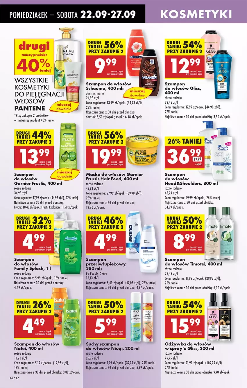 Gazetka promocyjna Biedronka - Od Poniedziałku - ważna 22.09 do 27.09.2025 - strona 50 - produkty: Be Be, Fa, Fructis, Garnier, Maska, Maska do włosów, Niuqi, Odzywka do włosów, Pantene, Schauma, Suchy szampon, Szampon
