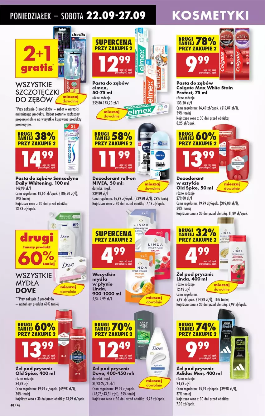 Gazetka promocyjna Biedronka - Od Poniedziałku - ważna 22.09 do 27.09.2025 - strona 52 - produkty: Adidas, Colgate, Dezodorant, Dove, Elmex, Lack, LG, Nivea, Old Spice, Olej, Pasta do zębów, Por, Sensodyne