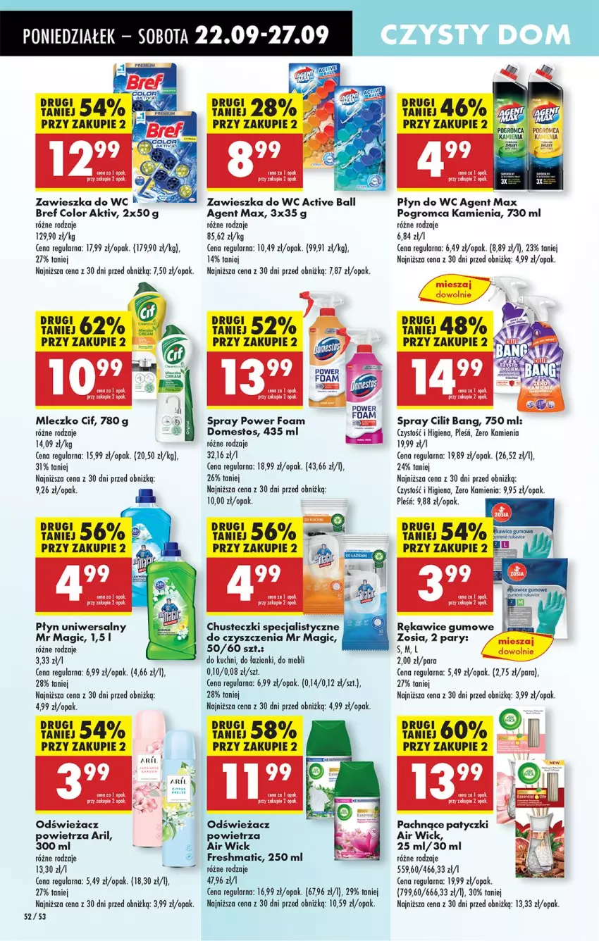 Gazetka promocyjna Biedronka - Od Poniedziałku - ważna 22.09 do 27.09.2025 - strona 56 - produkty: Air Wick, Bref, Chusteczki, Cif, Domestos, Fa, Mleczko, Odświeżacz powietrza, Płyn do wc, Rękawice, Zawieszka do wc