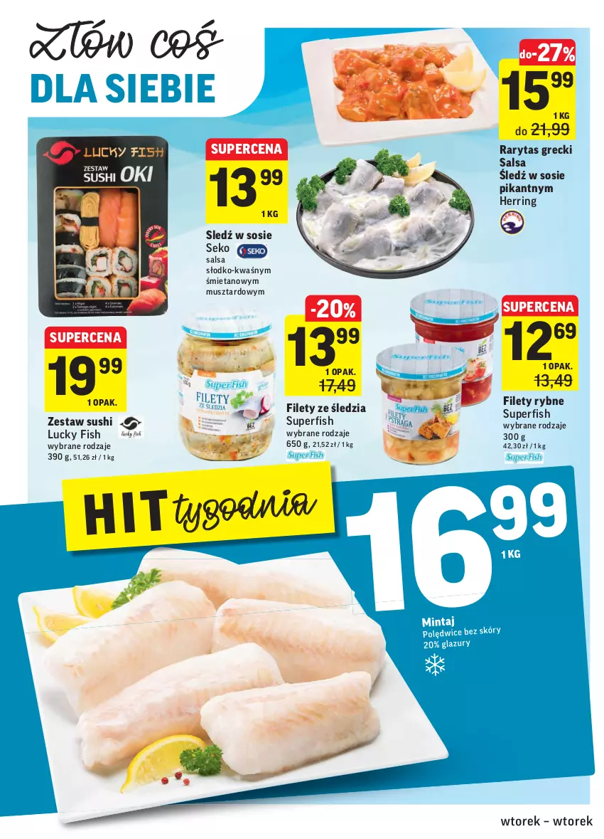 Gazetka promocyjna Intermarche - Wszystkich świętych - ważna 26.10 do 02.11.2021 - strona 24 - produkty: Mintaj, Mus, Salsa, SEKO, Sledź, Sos, Sushi