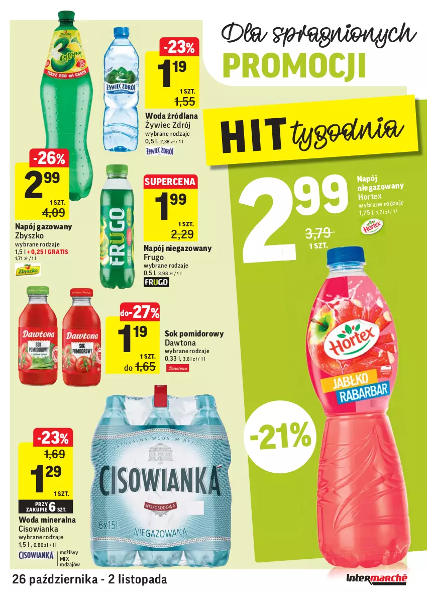 Gazetka promocyjna Intermarche - Wszystkich świętych - ważna 26.10 do 02.11.2021 - strona 31 - produkty: Cisowianka, Dawtona, Gra, LANA, Napój, Napój gazowany, Napój niegazowany, Sok, Sok pomidorowy, Top, Woda, Woda mineralna