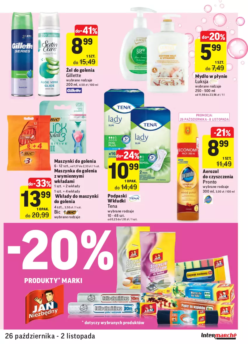 Gazetka promocyjna Intermarche - Wszystkich świętych - ważna 26.10 do 02.11.2021 - strona 37 - produkty: BIC, Gillette, Luksja, Maszynka, Maszynka do golenia, Mydło, Mydło w płynie, Podpaski, Pronto, Szynka, Top, Wkładki