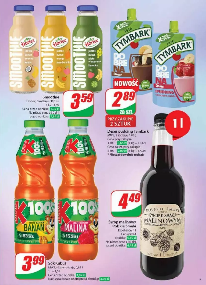 Gazetka promocyjna Dino - ważna 02.01 do 07.01.2025 - strona 45 - produkty: Deser, Hortex, Kubuś, Pudding, Ser, Smoothie, Sok, Syrop, Tymbark