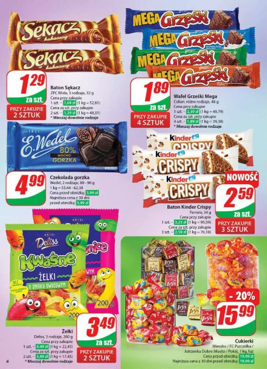 Gazetka promocyjna Dino - ważna 02.01 do 07.01.2025 - strona 53 - produkty: Baton, Cukier, Cukierki, Czekolada, Czekolada gorzka, Deliss, Ferrero, Grześki, Jutrzenka, Kinder, Sękacz