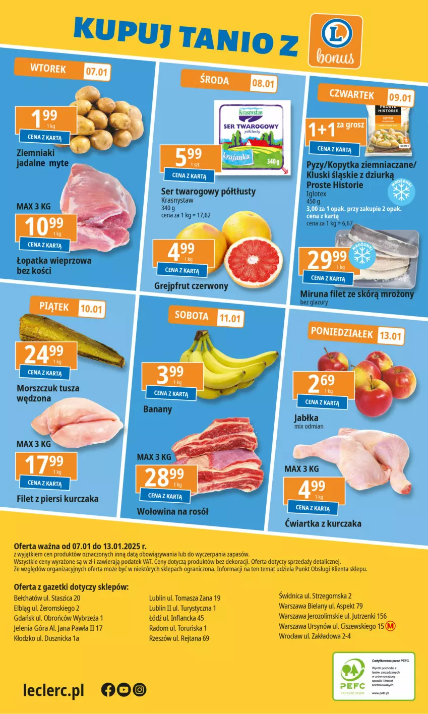 Gazetka promocyjna E Leclerc - ważna 07.01 do 13.01.2025 - strona 24 - produkty: Fa, Filet z piersi kurczaka, Gra, Jabłka, Kurczak, Ser, Ser twarogowy, Tusz