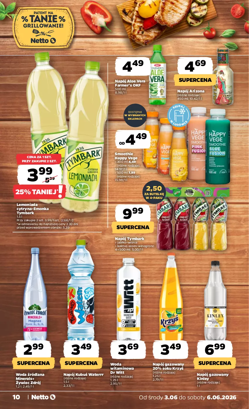 Gazetka promocyjna Netto - Od Środy - ważna 03.06 do 06.06.2026 - strona 10 - produkty: Aloe vera, Fa, Grill, Kaktus, Kubuś, Kubuś Waterrr, LANA, Lemoniada, Limonka, Napój, Napój gazowany, Smoothie, Sok, Tymbark, Wino, Woda
