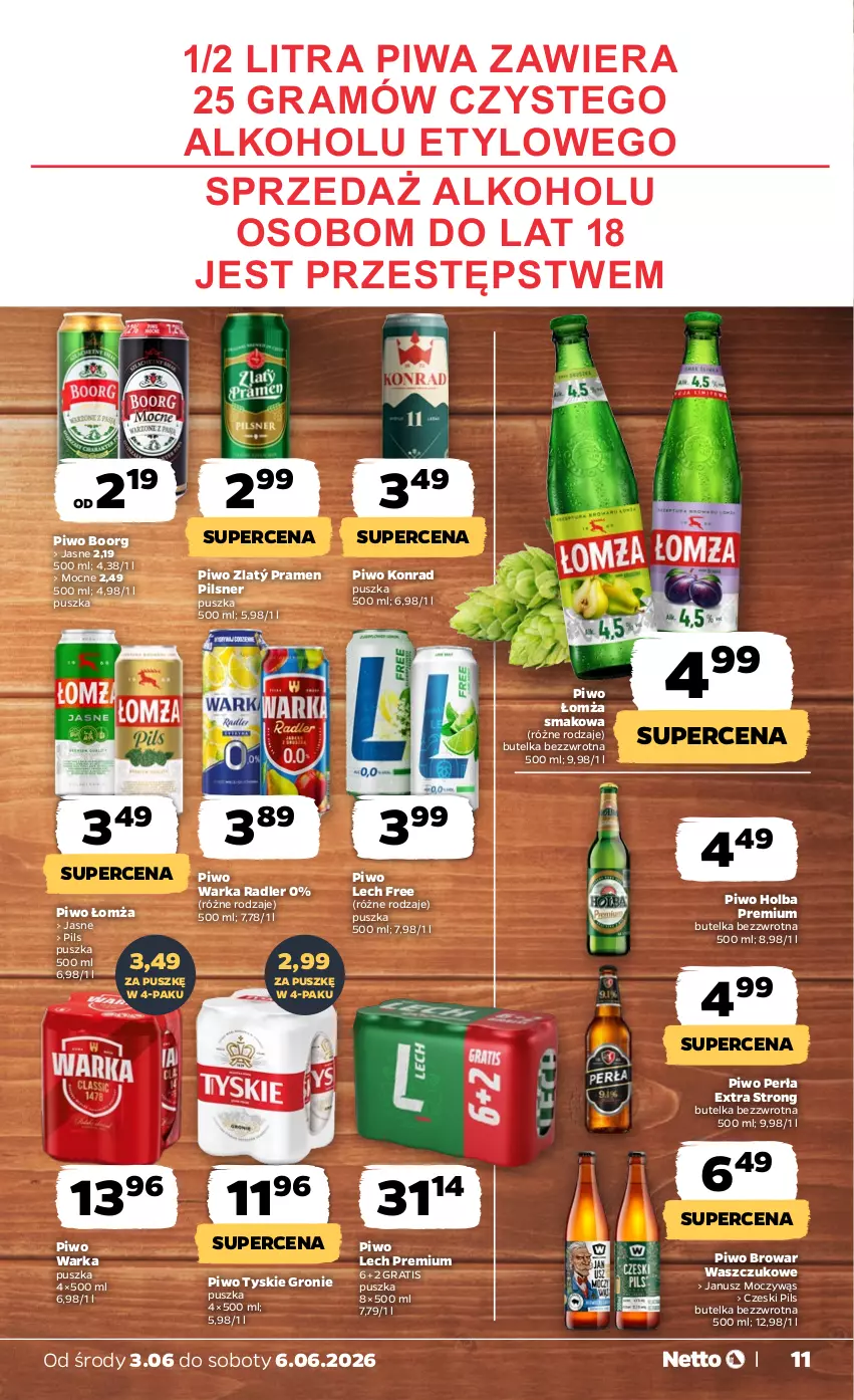 Gazetka promocyjna Netto - Od Środy - ważna 03.06 do 06.06.2026 - strona 11 - produkty: Gra, Grill, Lech Premium, Perła, Piwa, Piwo, Radler, Tyskie, Warka