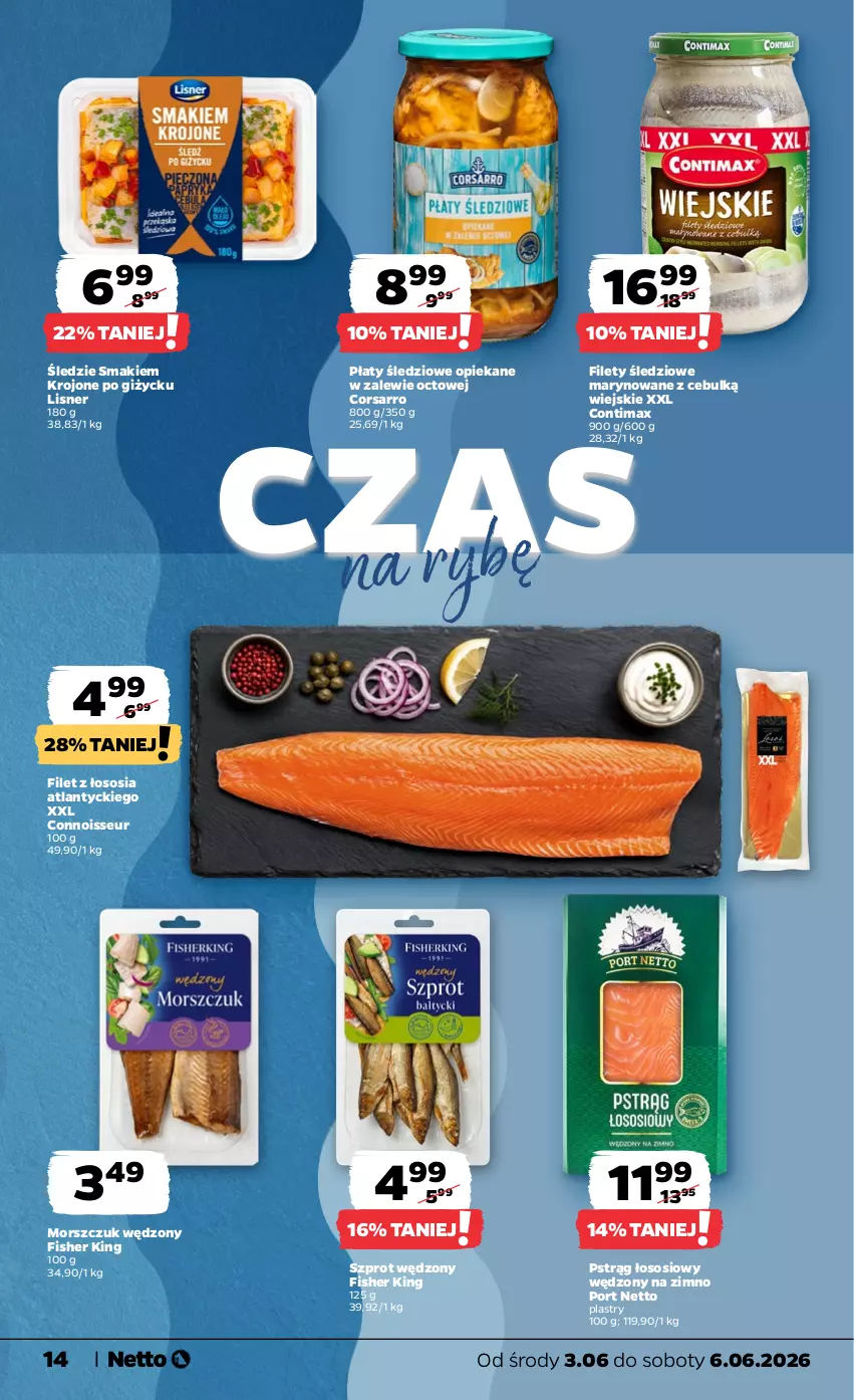 Gazetka promocyjna Netto - Od Środy - ważna 03.06 do 06.06.2026 - strona 14 - produkty: Lisner, Płaty śledziowe, Por, Pstrąg, Pstrąg łososiowy, Sos, Szprot