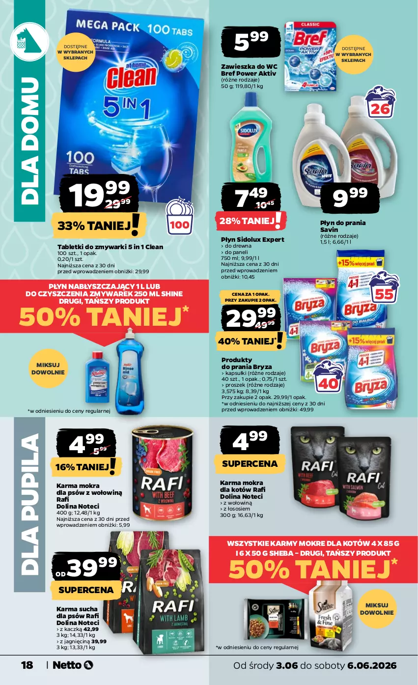 Gazetka promocyjna Netto - Od Środy - ważna 03.06 do 06.06.2026 - strona 18 - produkty: Bref, Bryza, Karma mokra dla kotów, Płyn do prania, Płyn nabłyszczający, Sheba, Sidolux, Sos, Tablet, Tabletki do zmywarki, Zawieszka do wc, Zmywarki