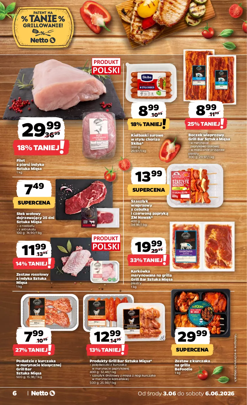 Gazetka promocyjna Netto - Od Środy - ważna 03.06 do 06.06.2026 - strona 6 - produkty: Boczek, Boczek wieprzowy, Filet z piersi indyka, Grill, Kurczak, NOWAK, Podudzie z kurczaka, Rostbef, Stek, Stek wołowy