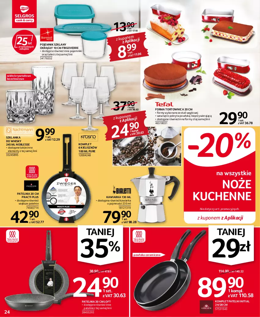 Gazetka promocyjna Selgros - Oferta przemysłowa - ważna 15.06 do 29.06.2022 - strona 24 - produkty: Kawiarka, Noż, Patelnia, Pojemnik, Pojemnik szklany, Pur, Szklanka, Talerz, Tortownica, Whisky