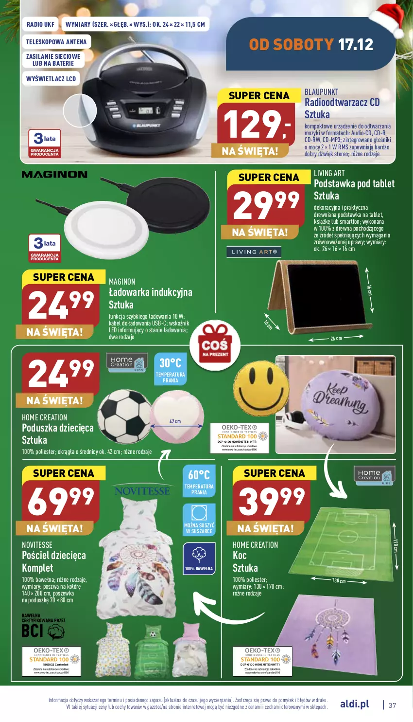 Gazetka promocyjna Aldi - Pełny katalog - ważna 12.12 do 18.12.2022 - strona 37 - produkty: Dzieci, Gin, Głośnik, Koc, Poduszka, Pościel, Poszewka, Radioodtwarzacz, Silan, Smartfon, Tablet, Teleskop, Warka, Wełna