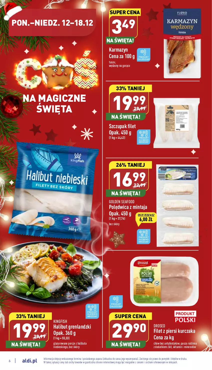 Gazetka promocyjna Aldi - Pełny katalog - ważna 12.12 do 18.12.2022 - strona 6 - produkty: Filet z piersi kurczaka, Golden Seafood, Halibut, Kurczak, Lazur, Mintaj, Polędwica, Por, Tusz, Zupa