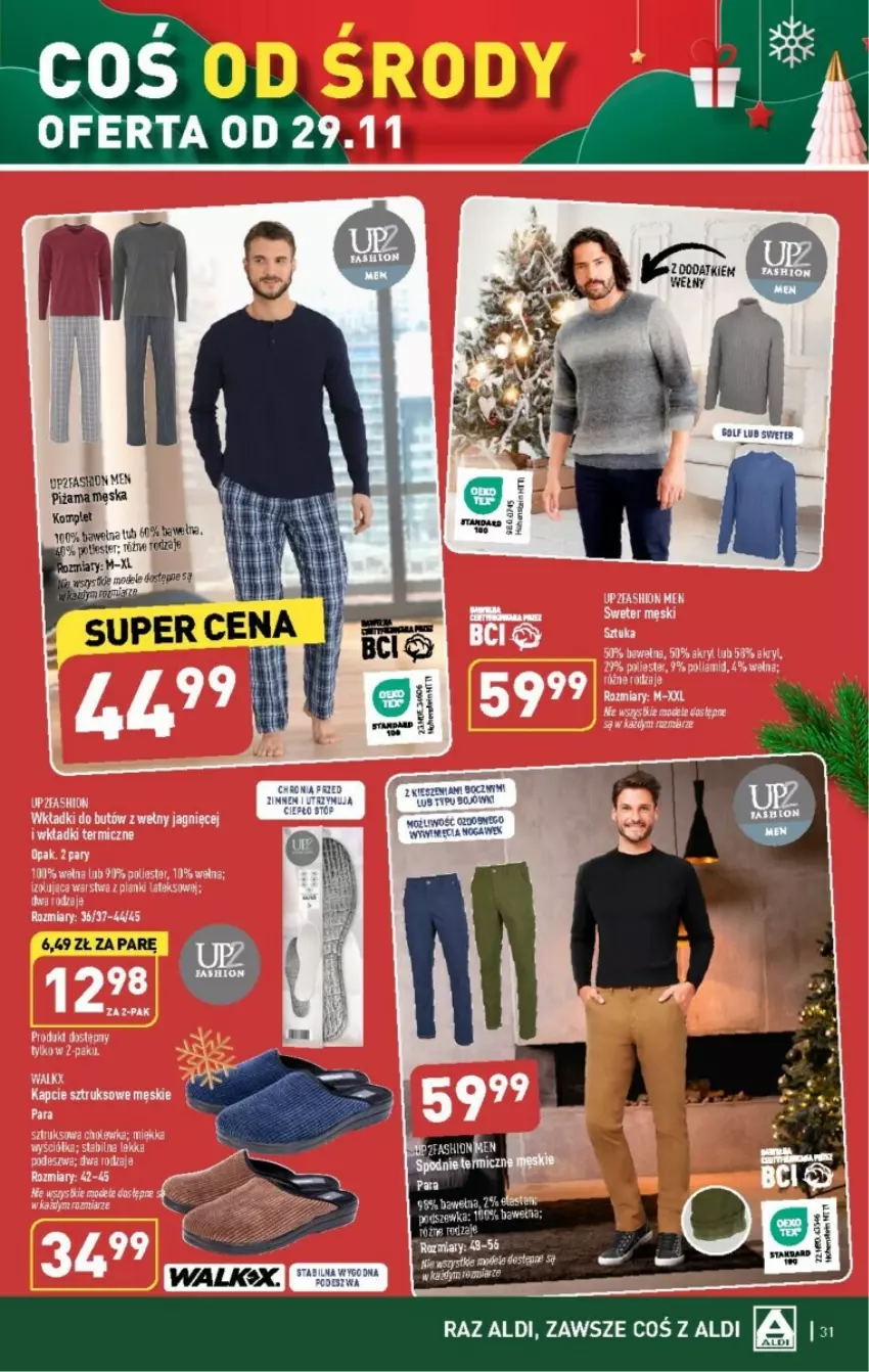 Gazetka promocyjna Aldi - ważna 27.11 do 02.12.2023 - strona 25 - produkty: Fa, Kapcie, Piżama, Wełna, Wkładki