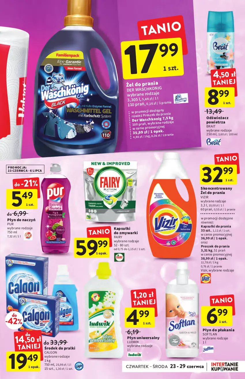 Gazetka promocyjna Intermarche - Start Tygodnia - ważna 27.06 do 29.06.2022 - strona 33 - produkty: Calgon, Fa, Fairy, Kapsułki do prania, LG, Ludwik, Odświeżacz powietrza, Płyn do płukania, Pralki, Proszek do prania, Pur, Vizir, Zmywarki