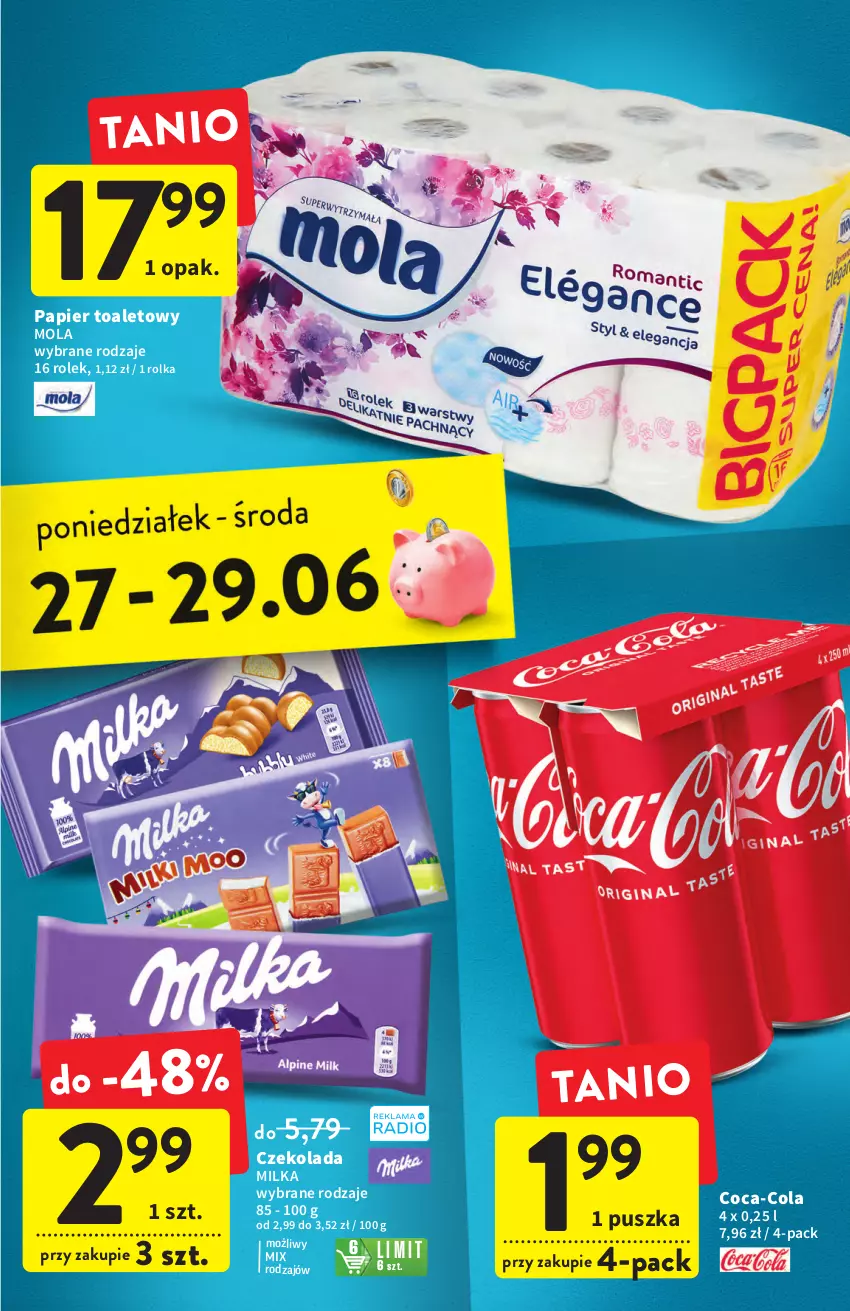 Gazetka promocyjna Intermarche - Start Tygodnia - ważna 27.06 do 29.06.2022 - strona 39 - produkty: Coca-Cola, Czekolada, Milka, Mola, Papier, Papier toaletowy