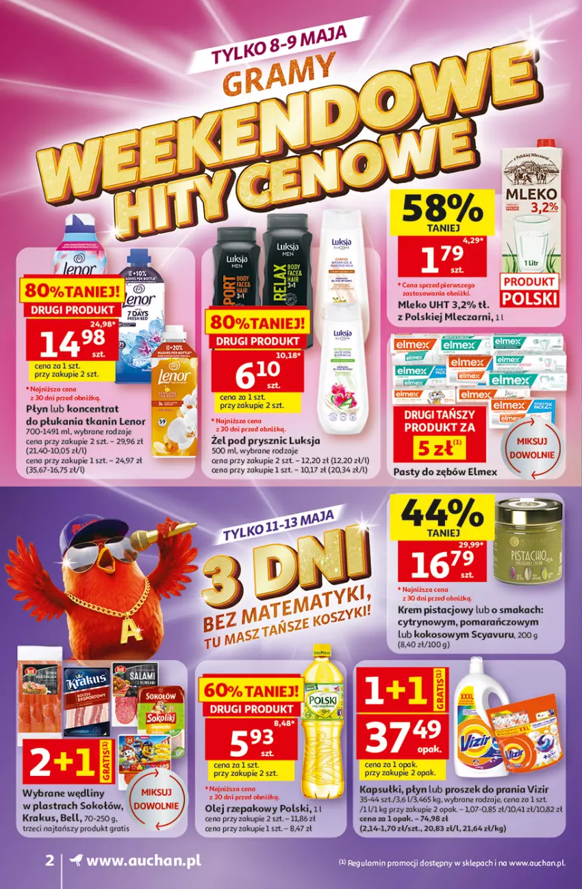Gazetka promocyjna Auchan - 30 Lat Supermarket - ważna 07.05 do 13.05.2026 - strona 2 - produkty: Elmex, Gra, Kokos, Krem pistacjowy, Lenor, Luksja, Mleko, Olej, Olej rzepakowy, Proszek do prania, Sok, Sokołów