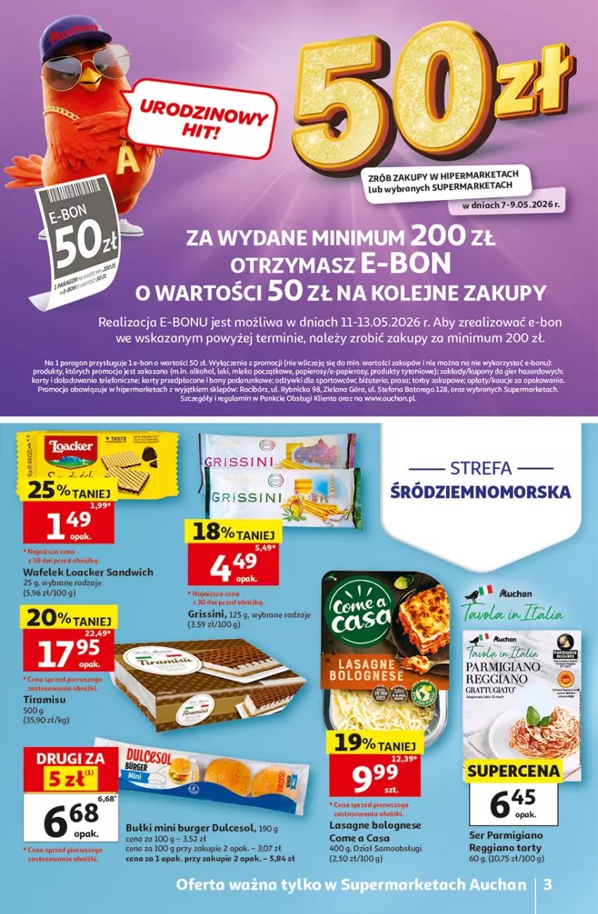Gazetka promocyjna Auchan - 30 Lat Supermarket - ważna 07.05 do 13.05.2026 - strona 3 - produkty: Burger, Gra, Grissini, Lasagne, Lasagne bolognese, Ser, Wafelek