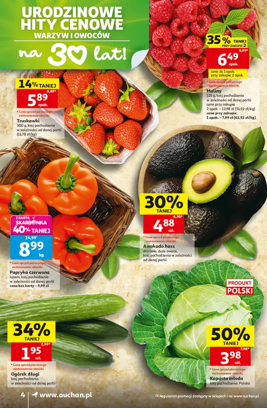 Gazetka promocyjna Auchan - 30 Lat Supermarket - ważna 07.05 do 13.05.2026 - strona 4 - produkty: Ogórek, Owoce, Papryka, Papryka czerwona, Truskawki