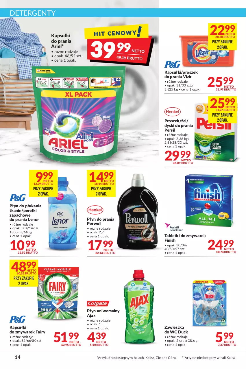 Gazetka promocyjna Makro - [Oferta promocyjna] Artykuły spożywcze i przemysłowe - ważna 08.03 do 21.03.2022 - strona 14 - produkty: Ajax, Ariel, Duck, Fa, Fairy, Finish, Kapsułki do prania, Lenor, Perełki zapachowe, Persil, Perwoll, Płyn do płukania, Płyn do prania, Proszek do prania, Tablet, Vizir, Zawieszka do wc