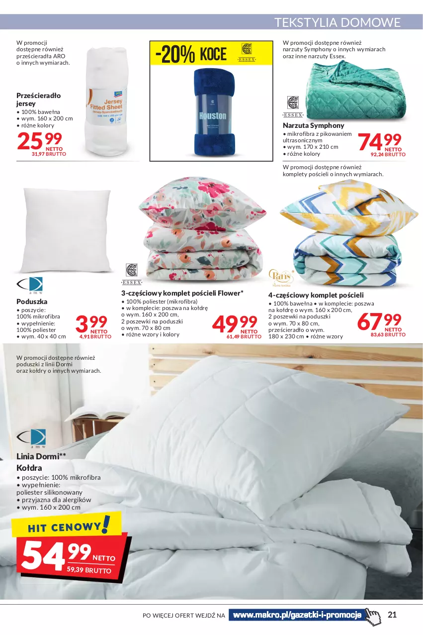 Gazetka promocyjna Makro - [Oferta promocyjna] Artykuły spożywcze i przemysłowe - ważna 08.03 do 21.03.2022 - strona 21 - produkty: Koc, Kołdra, Komplet pościeli, Narzuta, Poduszka, Pościel, Prześcieradło, Wełna