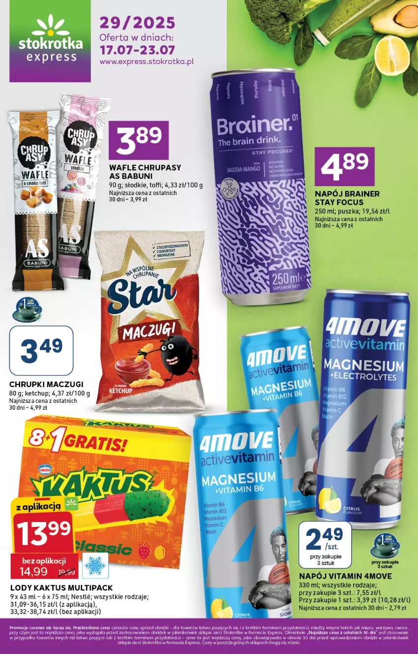 Gazetka promocyjna Stokrotka - Stokrotka Express - ważna 17.07 do 23.07.2025 - strona 1 - produkty: Babuni, Chrupki, Kaktus, Ketchup, Lody, Napój, Suplement diety, Wafle