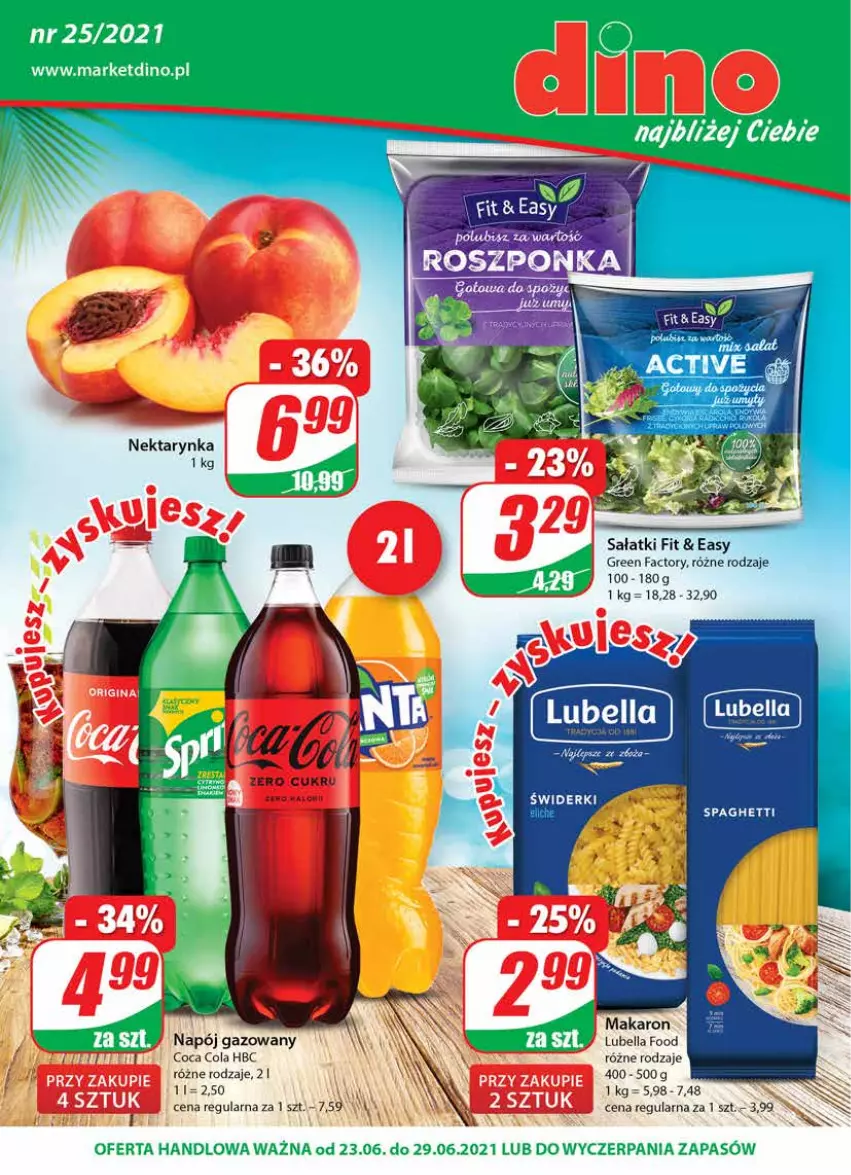 Gazetka promocyjna Dino - Gazetka - ważna 23.06 do 29.06.2021 - strona 1 - produkty: Bell, Bella, Fa, Gry, Lubella, Makaron, Napój, Napój gazowany, Roszponka, Sałat