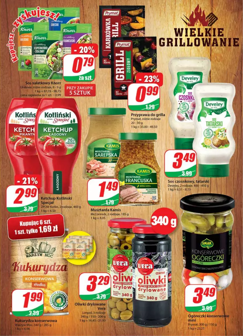 Gazetka promocyjna Dino - Gazetka - ważna 23.06 do 29.06.2021 - strona 11 - produkty: Gala, Grill, Kamis, Ketchup, Knorr, Kotlin, Kukurydza, Kukurydza konserwowa, Mus, Musztarda, Oliwki, Prymat, Sałat, Ser, Sos, Sos czosnkowy