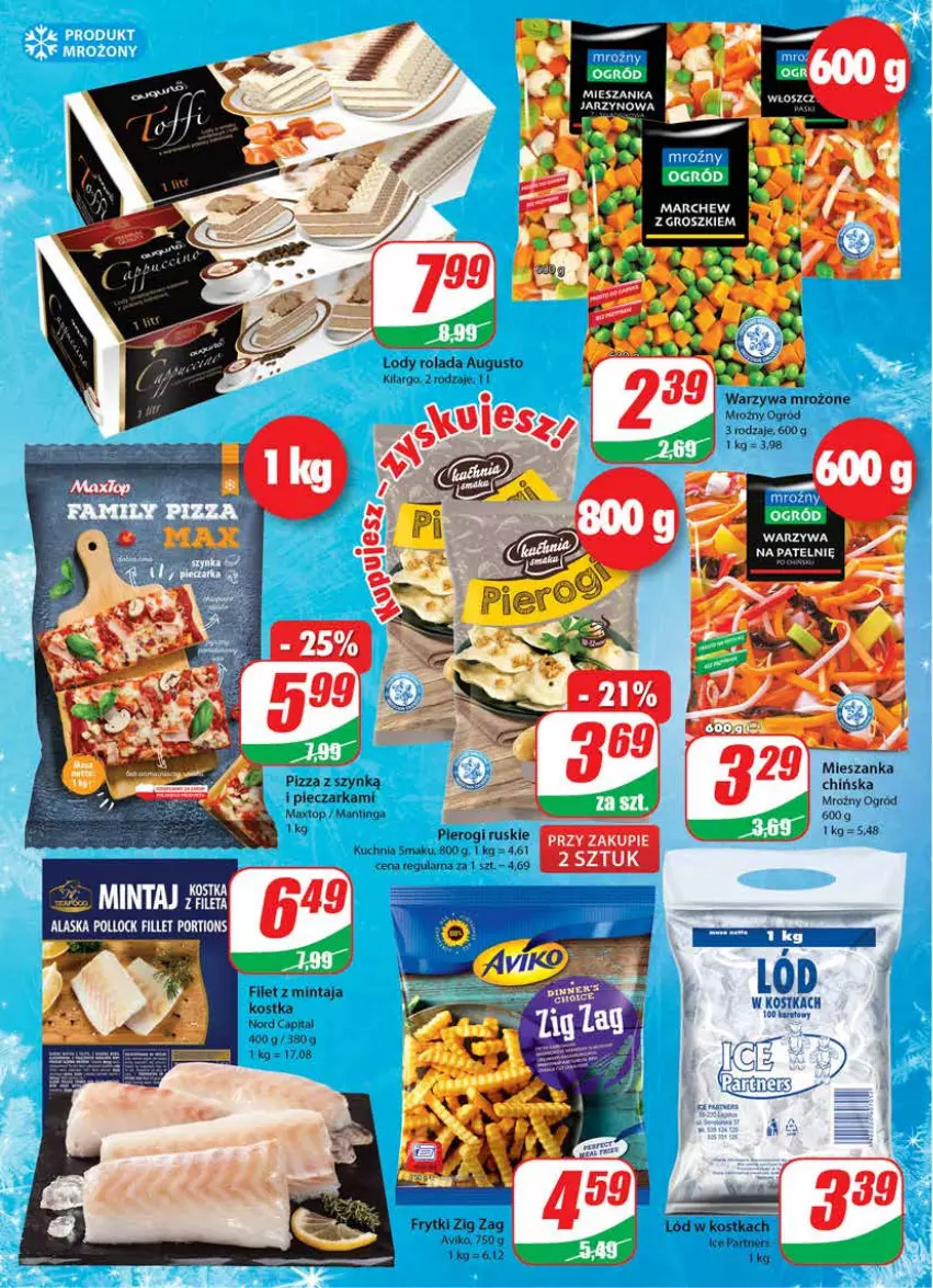 Gazetka promocyjna Dino - Gazetka - ważna 23.06 do 29.06.2021 - strona 12 - produkty: Frytki, Kuchnia, Lody, Mintaj, Ogród, Piec, Pieczarka, Pierogi, Pizza, Por, Rolada, Top, Warzywa