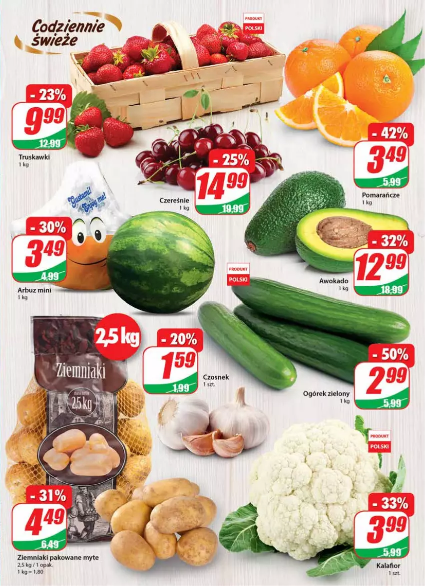 Gazetka promocyjna Dino - Gazetka - ważna 23.06 do 29.06.2021 - strona 13 - produkty: Arbuz, Kalafior, Ogórek, Pomarańcze, Truskawki, Ziemniaki