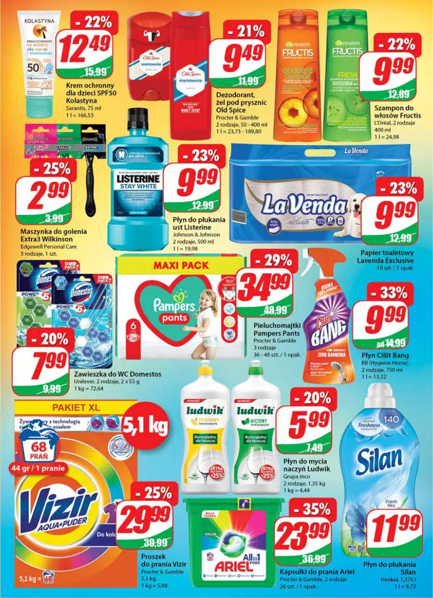 Gazetka promocyjna Dino - Gazetka - ważna 23.06 do 29.06.2021 - strona 23 - produkty: Ariel, Cillit Bang, Dezodorant, Do mycia naczyń, Domestos, Dzieci, Fa, Fructis, Kapsułki do prania, Listerine, Ludwik, Majtki, Maszynka, Maszynka do golenia, Old Spice, Pampers, Pieluchomajtki, Płyn do mycia, Płyn do mycia naczyń, Płyn do płukania, Silan, Szampon, Szynka, Vizir, Zawieszka do wc