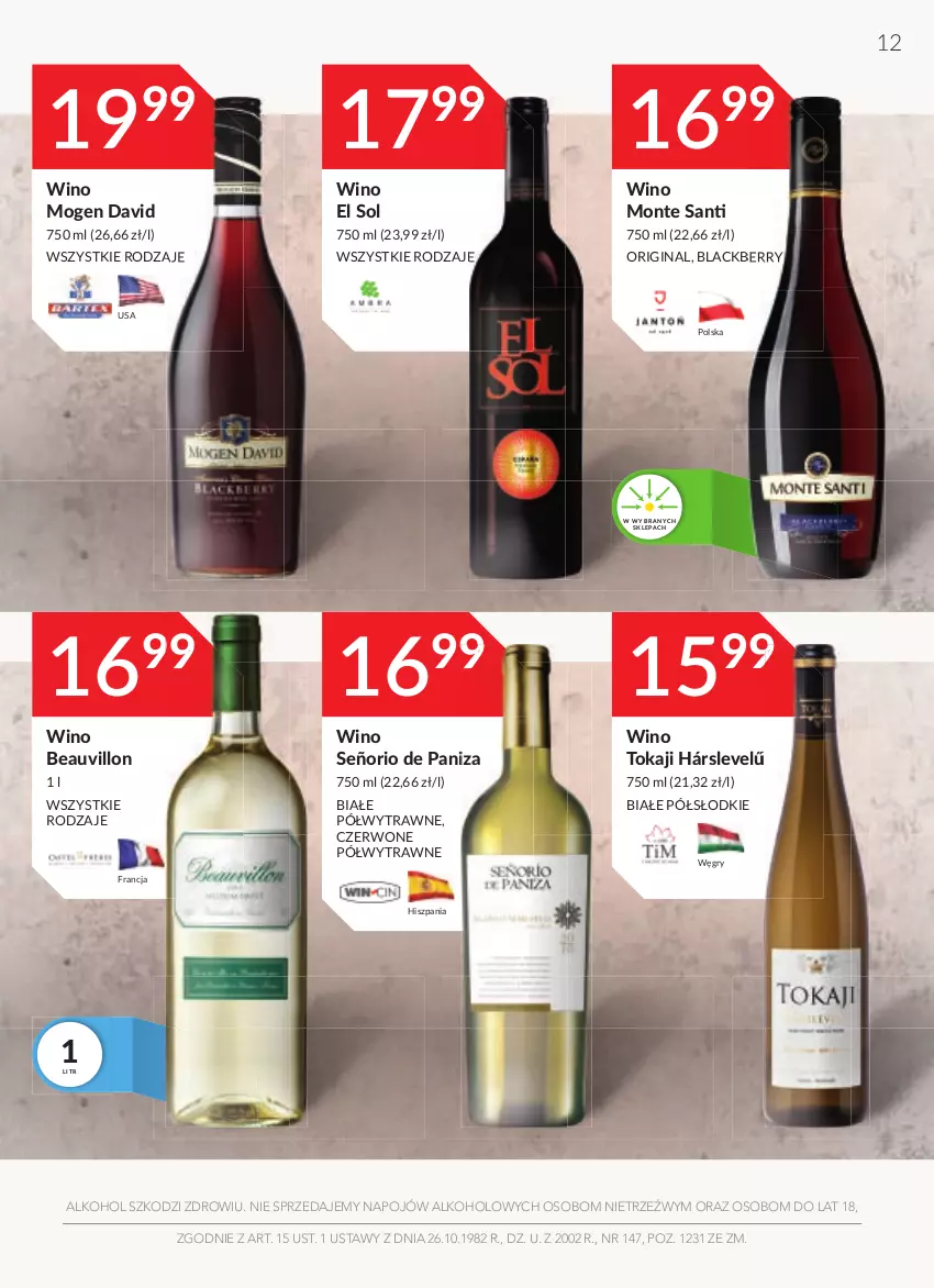 Gazetka promocyjna Stokrotka - Oferta alkoholowa - ważna 16.09 do 13.10.2021 - strona 12 - produkty: Gin, Gry, Lack, Mogen David, Monte, Monte Santi, Tokaji, Wino