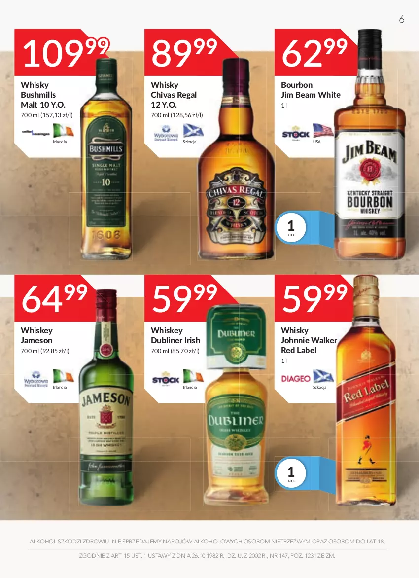 Gazetka promocyjna Stokrotka - Oferta alkoholowa - ważna 16.09 do 13.10.2021 - strona 6 - produkty: Bourbon, Bushmills, Jameson, Jim Beam, Johnnie Walker, Koc, Whiskey, Whisky