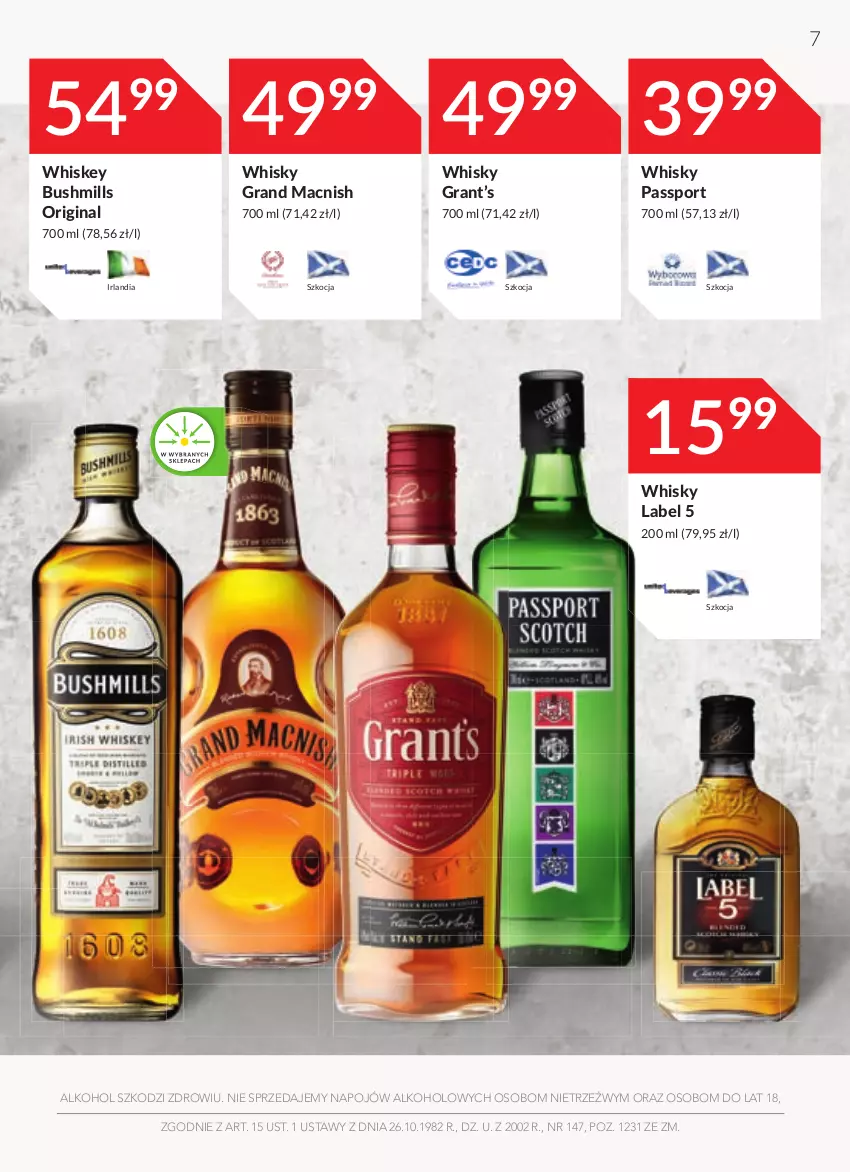 Gazetka promocyjna Stokrotka - Oferta alkoholowa - ważna 16.09 do 13.10.2021 - strona 7 - produkty: Bushmills, Gin, Gra, Koc, Por, Sport, Whiskey, Whisky