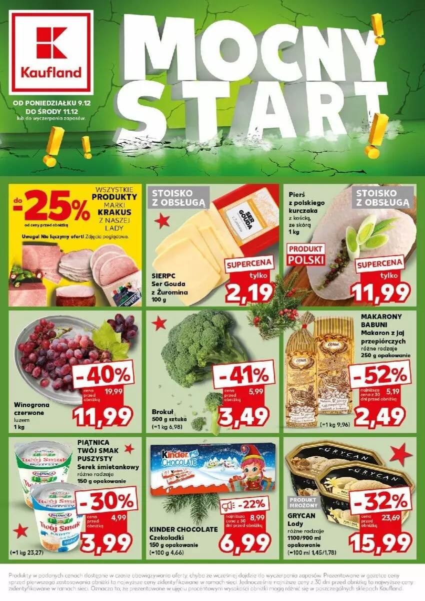 Gazetka promocyjna Kaufland - ważna 09.12 do 11.12.2024 - strona 1 - produkty: Babuni, Fa, Gouda, Kinder, Krakus, Makaron, Piątnica, Ser, Serek, Twój Smak, Waga