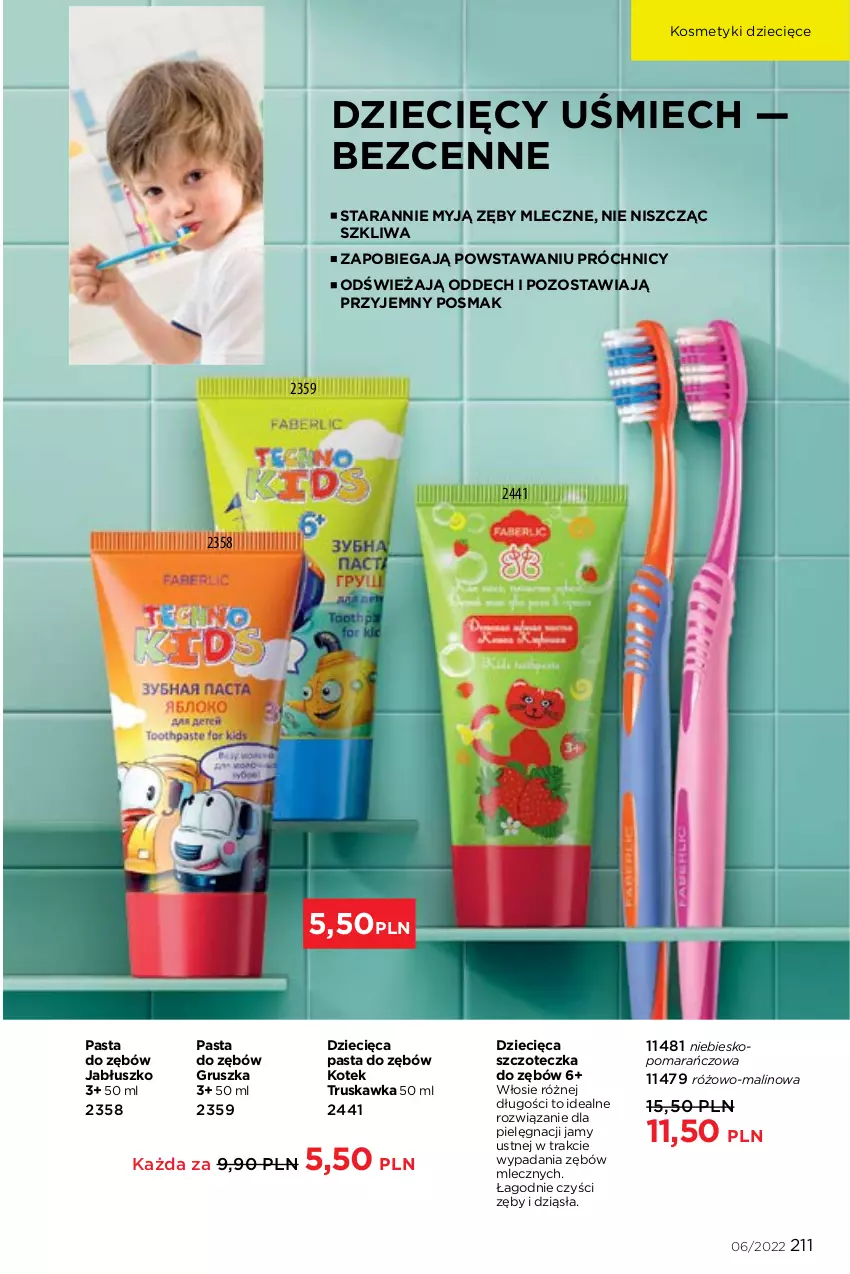 Gazetka promocyjna Faberlic - ważna 04.04 do 24.04.2022 - strona 211 - produkty: Dzieci, Kotek, Pasta do zębów, Szczoteczka, Szczoteczka do zębów