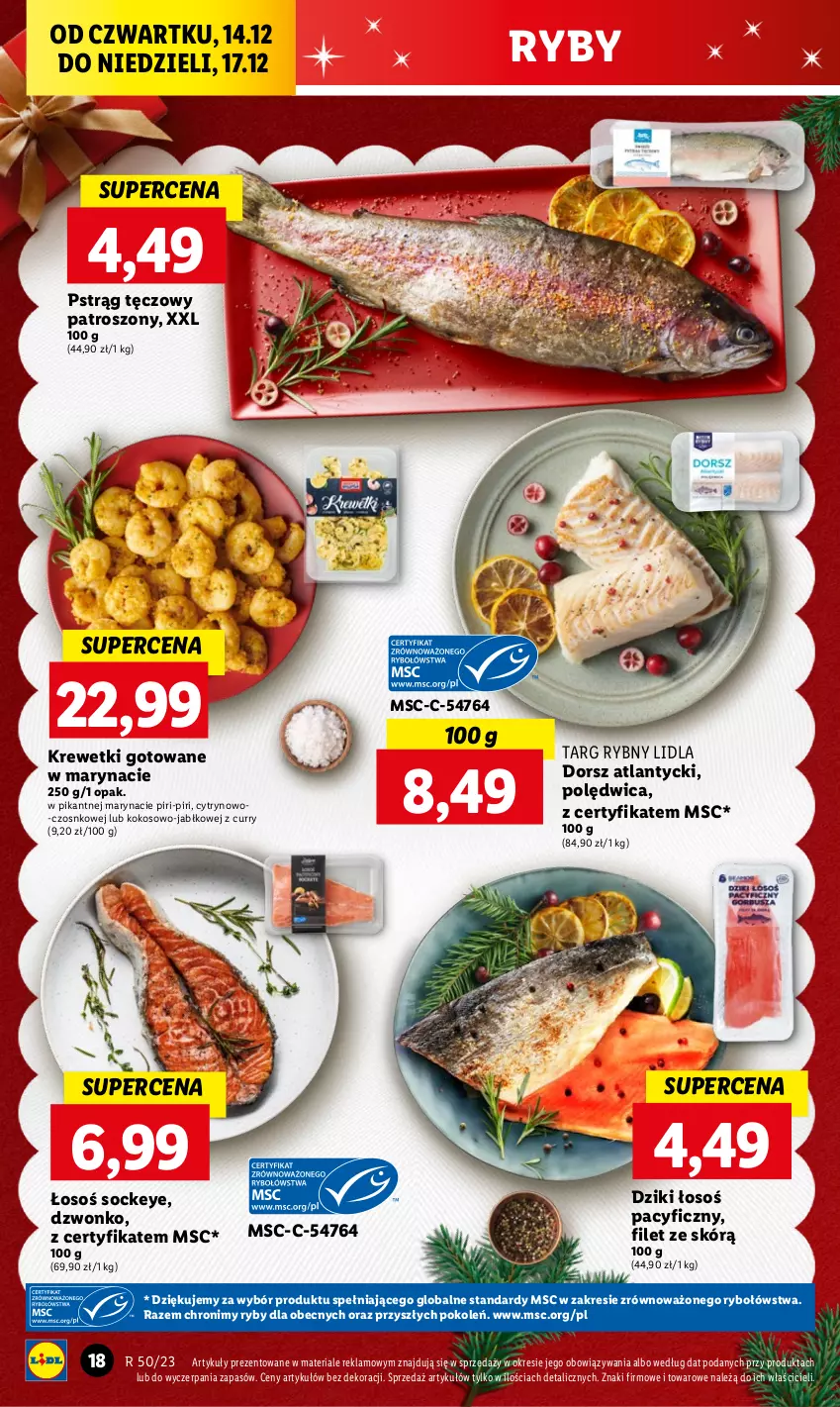 Gazetka promocyjna Lidl - GAZETKA - ważna 14.12 do 17.12.2023 - strona 20 - produkty: Dorsz, Kokos, Krewetki, Polędwica, Pstrąg, Pstrąg tęczowy