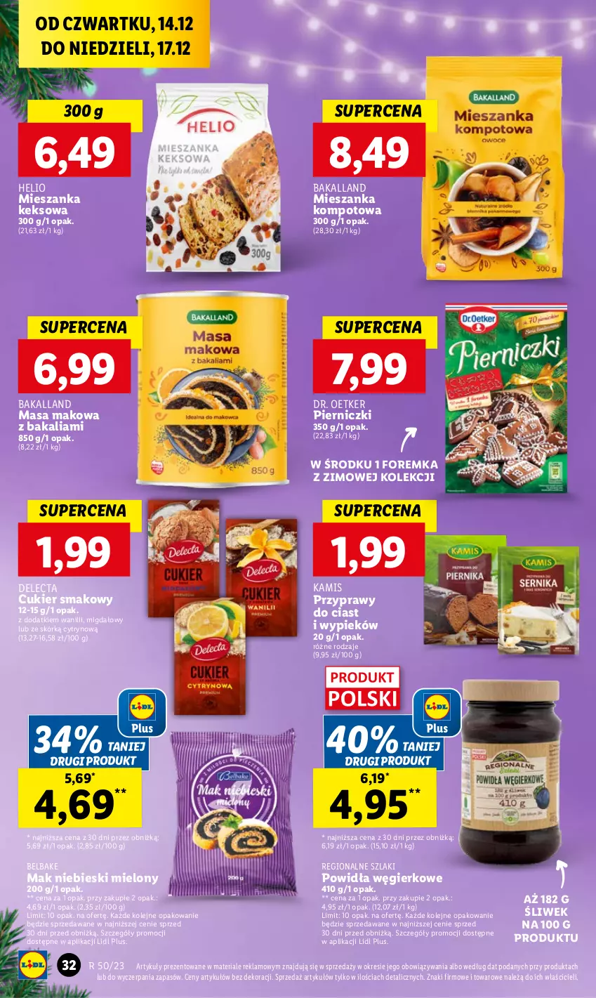 Gazetka promocyjna Lidl - GAZETKA - ważna 14.12 do 17.12.2023 - strona 34 - produkty: Bakalland, Cukier, Delecta, Dr. Oetker, Helio, Kamis, Mieszanka kompotowa, Olej, Przyprawy