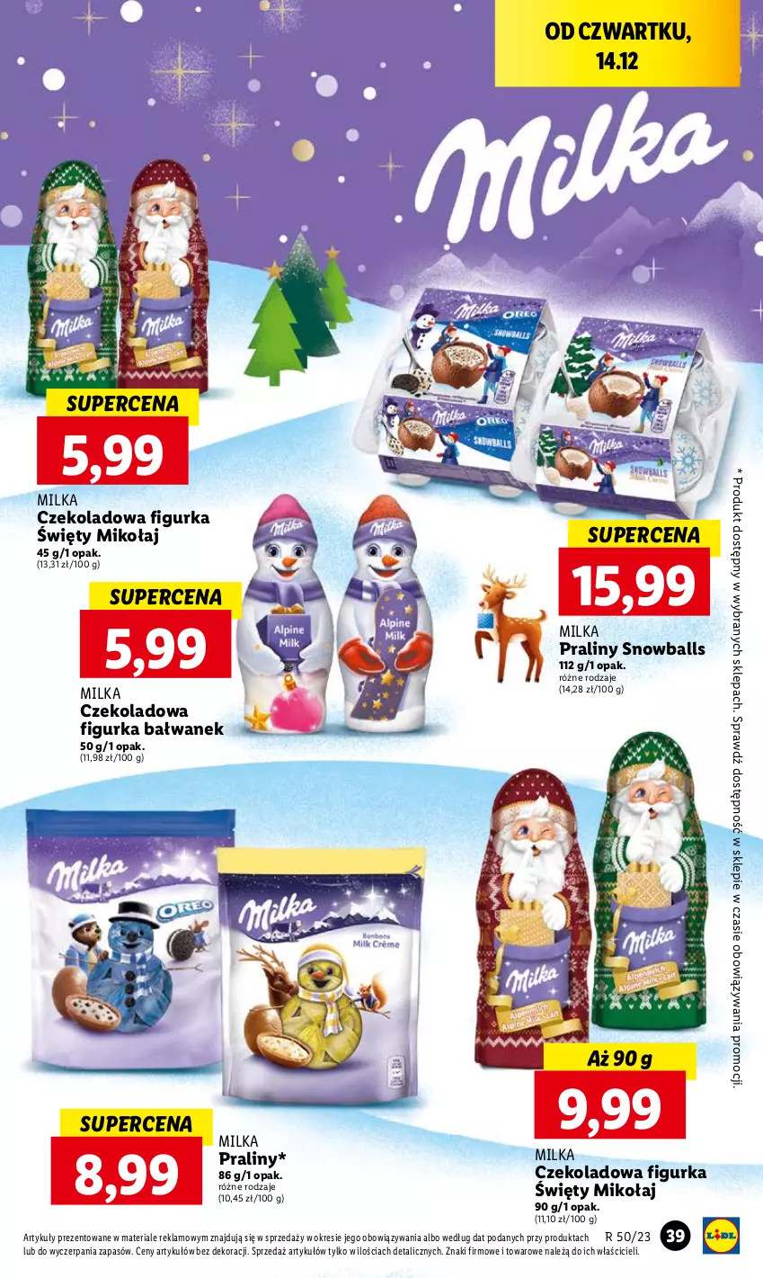 Gazetka promocyjna Lidl - GAZETKA - ważna 14.12 do 17.12.2023 - strona 41 - produkty: Figurka bałwan, Milka, Praliny